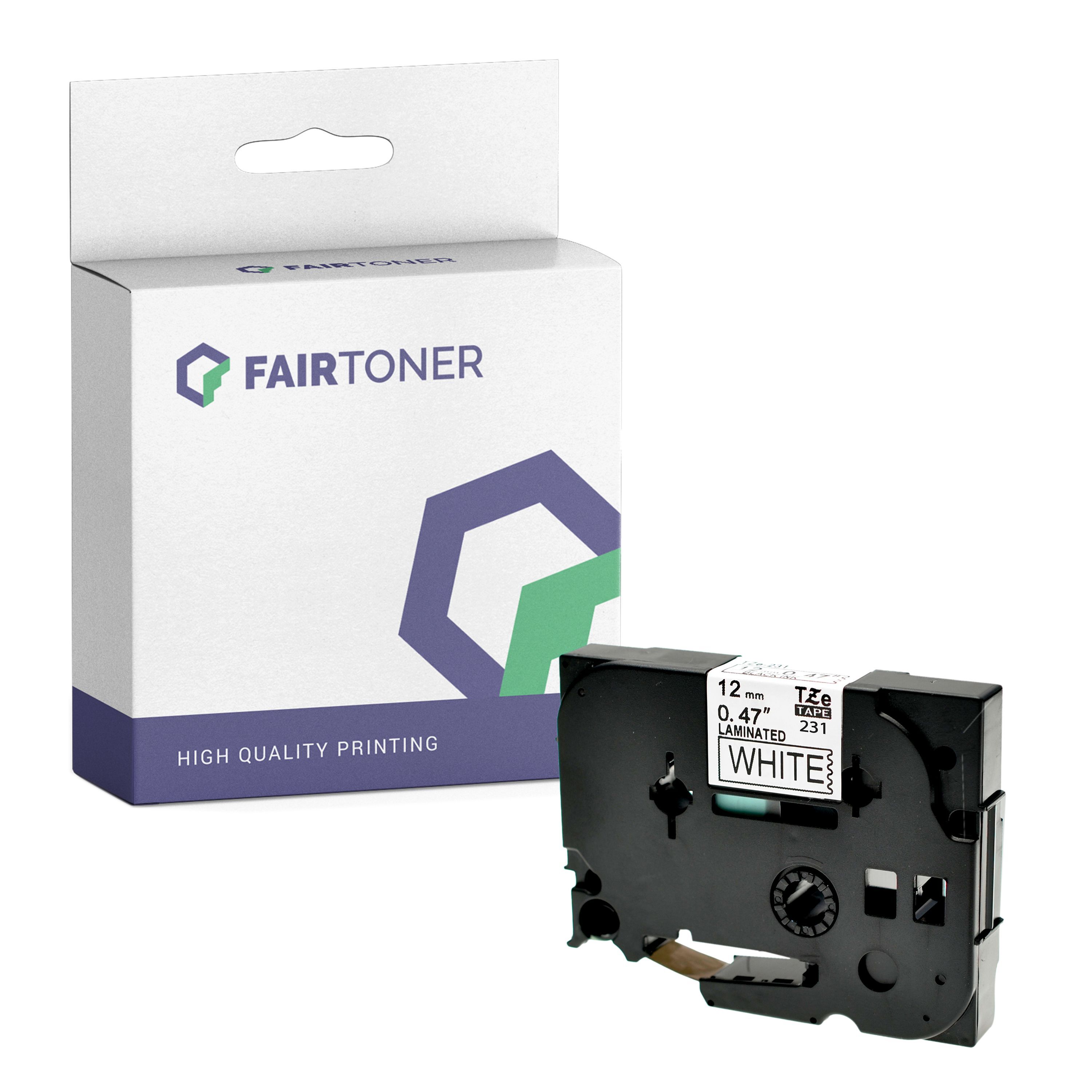 FairToner Kompatibel zu Brother P-Touch E 300 VP (TZE-231) Schriftband 12mm/8m Schwarz auf Weiss