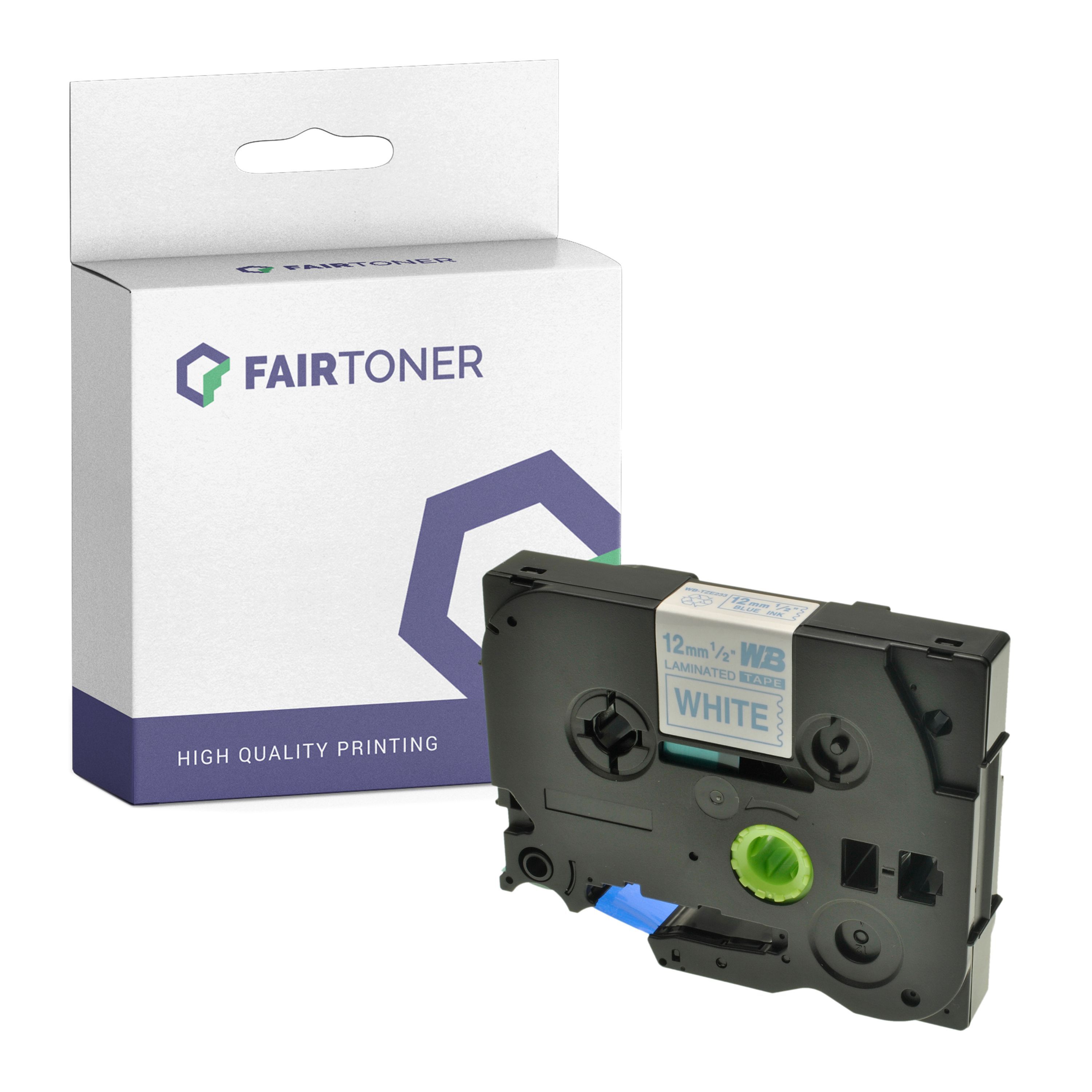 FairToner Kompatibel zu Brother P-Touch 1280 DT (TZE-233) Schriftband 12mm/8m Blau auf Weiss