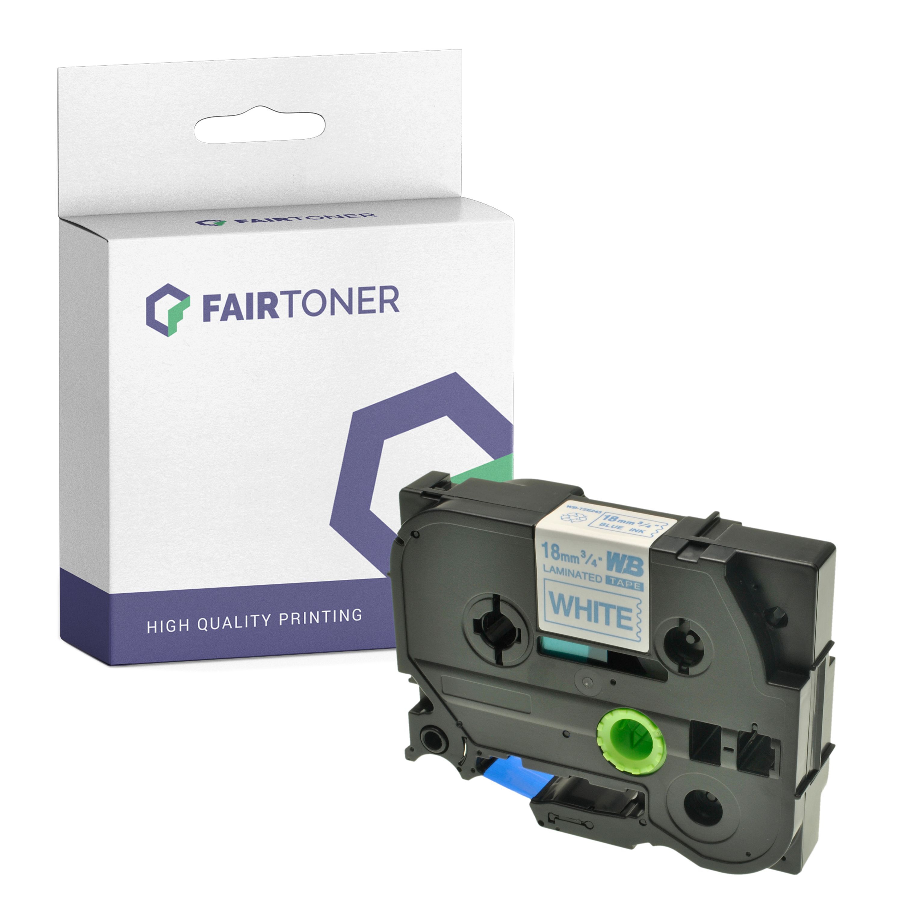 FairToner Kompatibel zu Brother P-Touch E 500 VP (TZE-243) Schriftband 18mm/8m Blau auf Weiss
