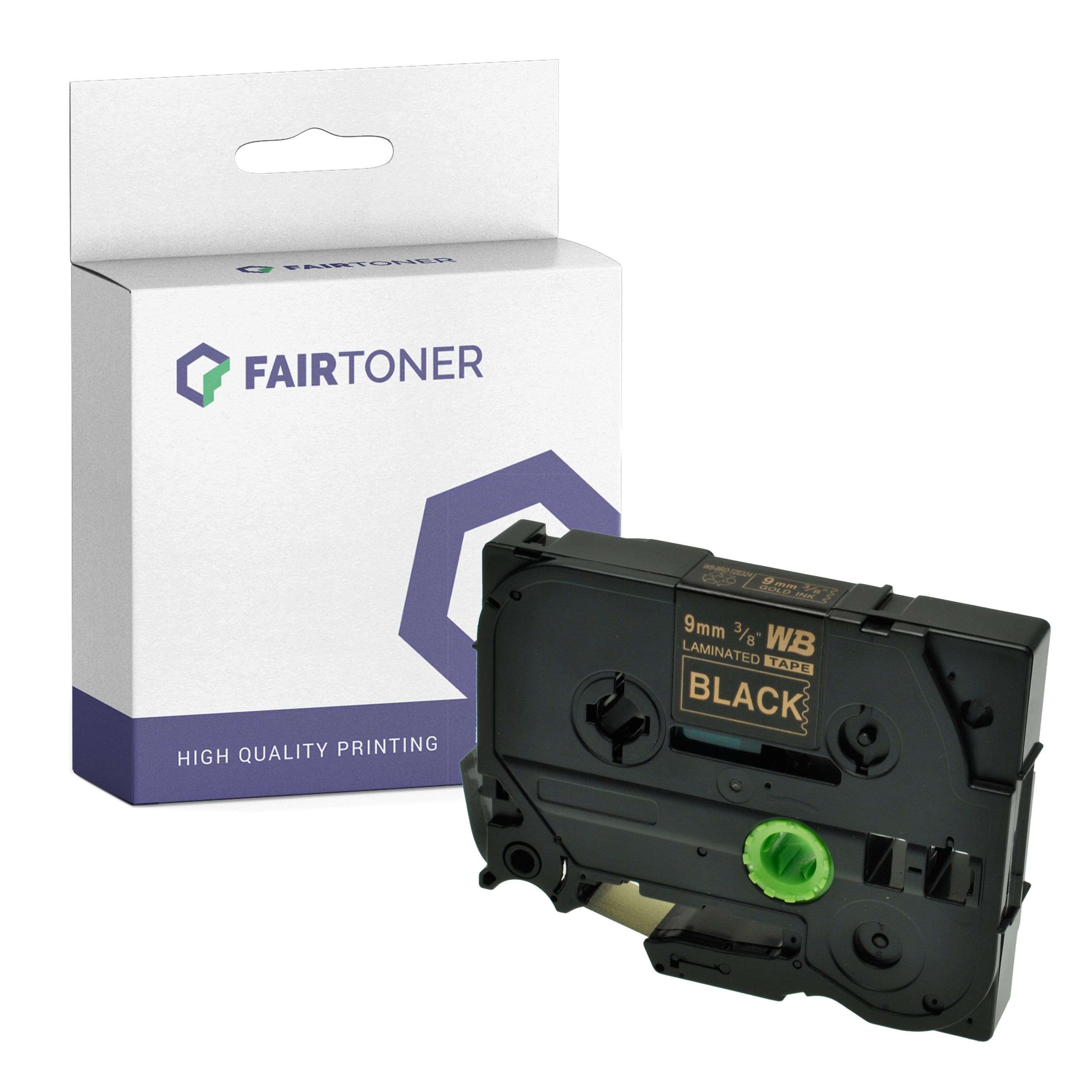 FairToner Kompatibel zu Brother P-Touch D 200 BW (TZE-324) Schriftband 9mm/8m Gold auf Schwarz
