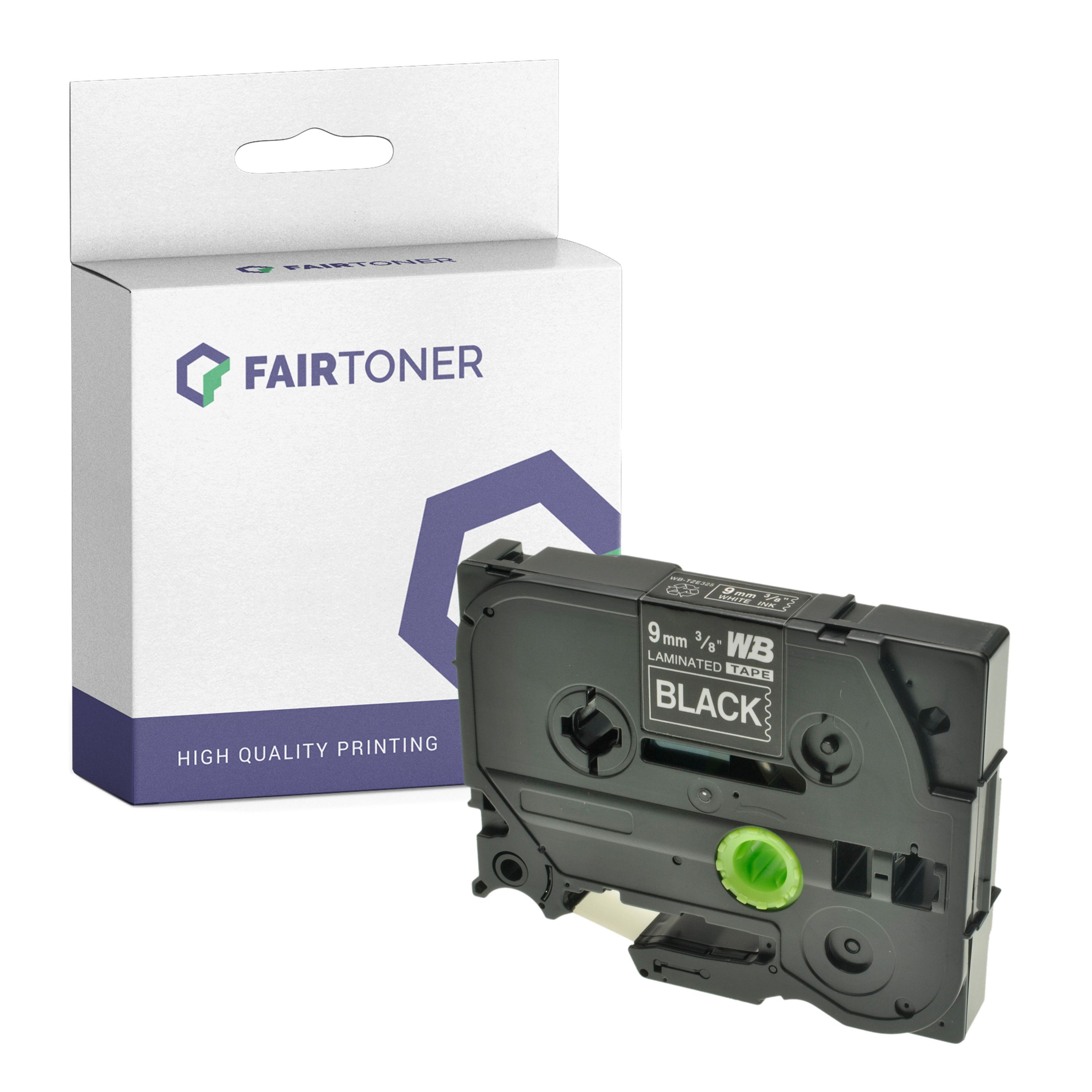 FairToner Kompatibel zu Brother P-Touch P 300 BT (TZE-325) Schriftband 9mm/8m Weiss auf Schwarz