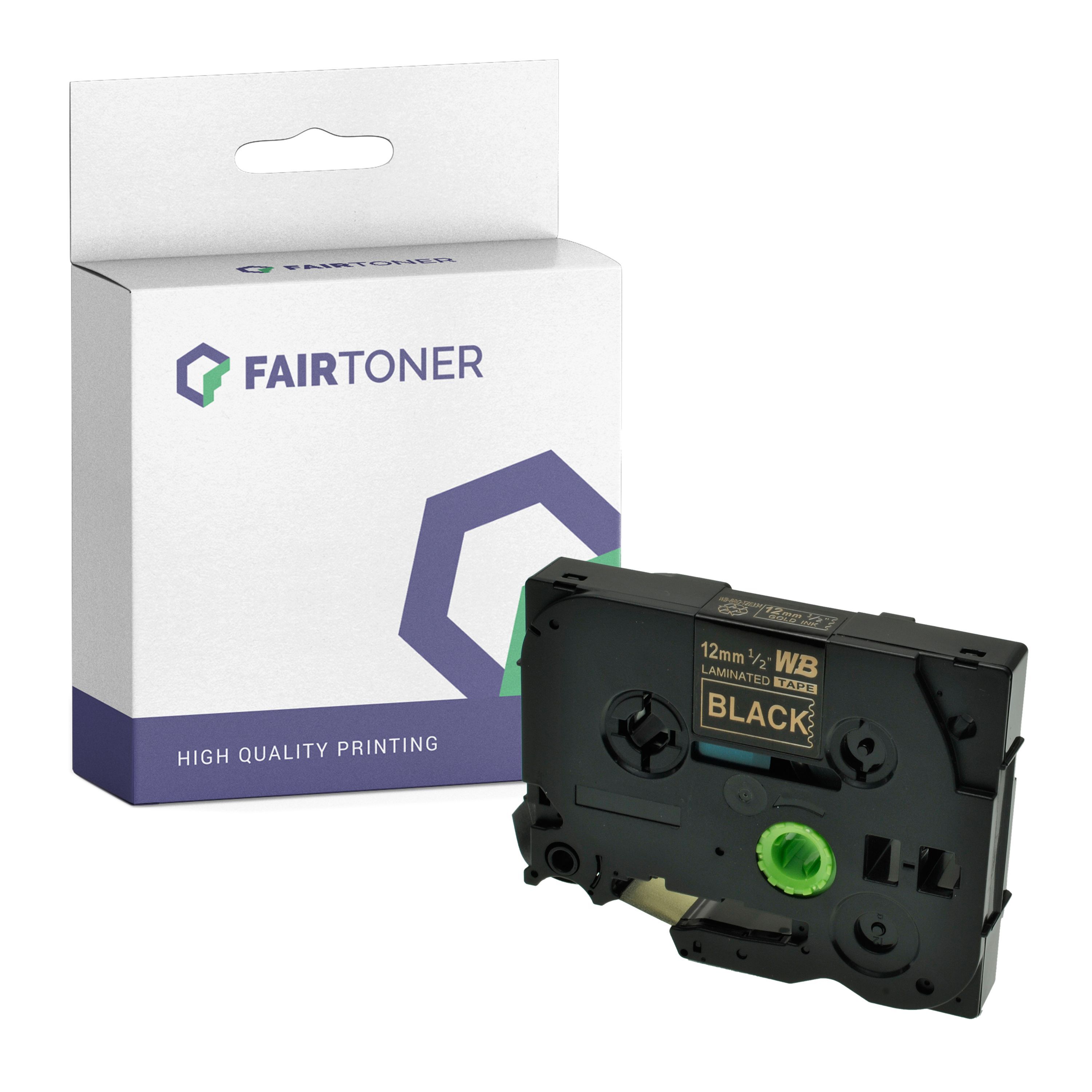 FairToner Kompatibel zu Brother P-Touch GL 200 (TZE-334) Schriftband 12mm/8m Gold auf Schwarz