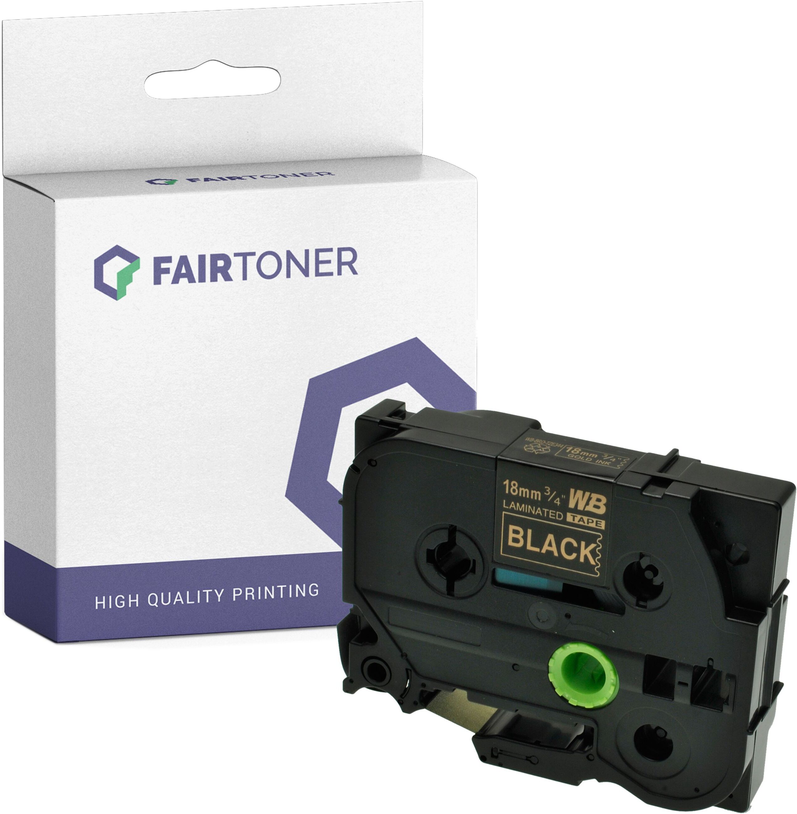 FairToner Kompatibel zu Brother P-Touch 340 (TZE-344) Schriftband 18mm/8m Gold auf Schwarz