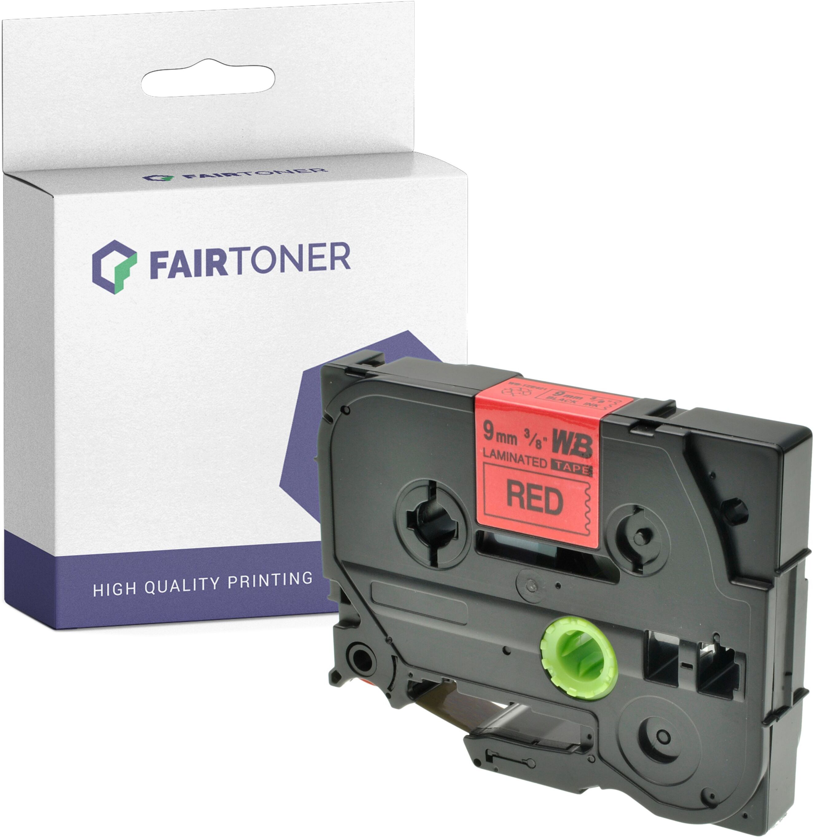 FairToner Kompatibel zu Brother P-Touch H 75 S (TZE-421) Schriftband 9mm/8m Schwarz auf Rot