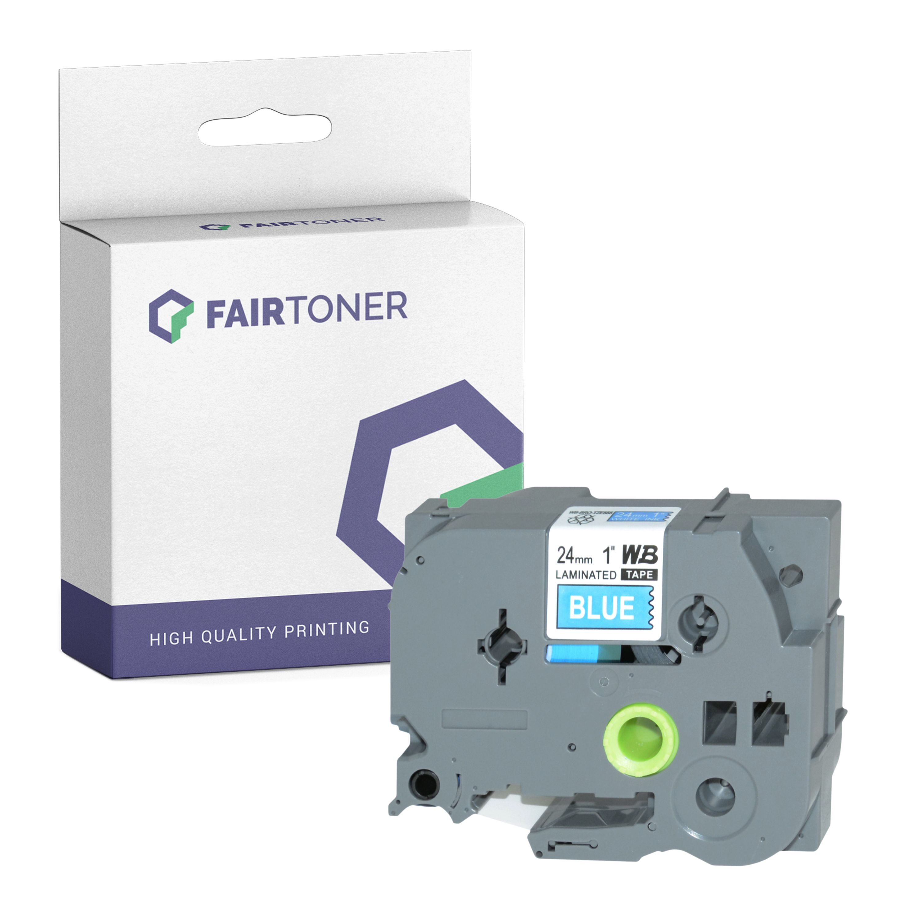 FairToner Kompatibel zu Brother P-Touch 2460 (TZE-555) Schriftband 24mm/8m Weiss auf Blau