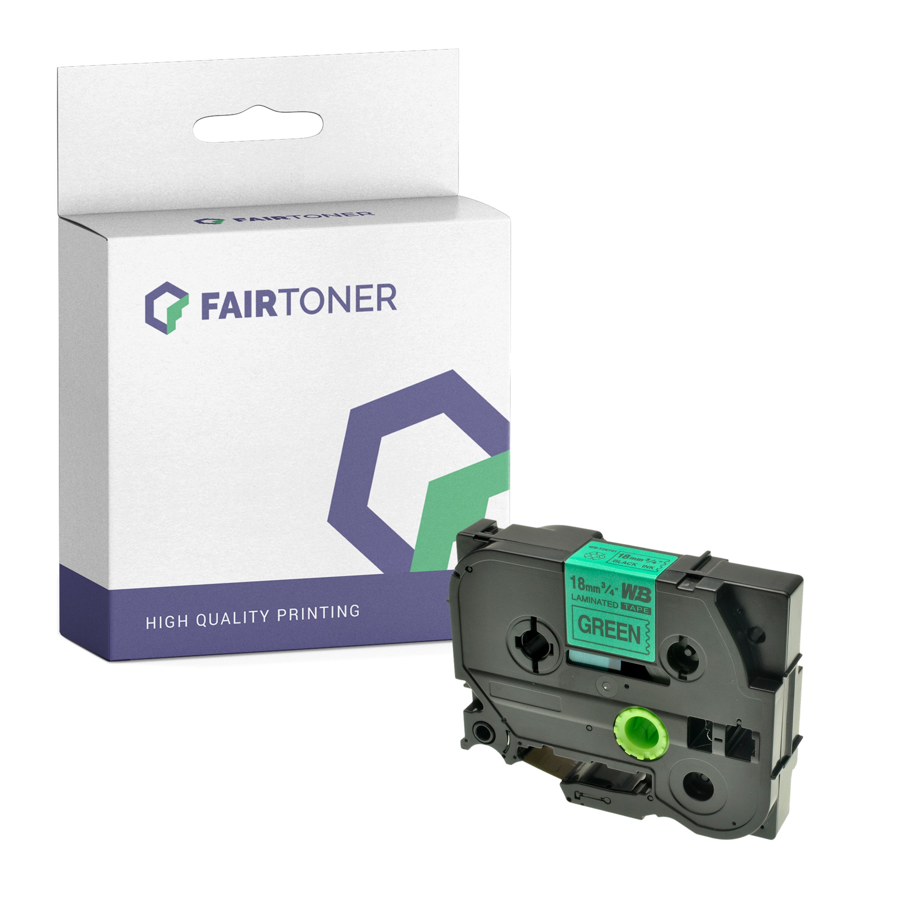 FairToner Kompatibel zu Brother P-Touch 550 (TZE-741) Schriftband 18mm/8m Schwarz auf GrÃ¼n