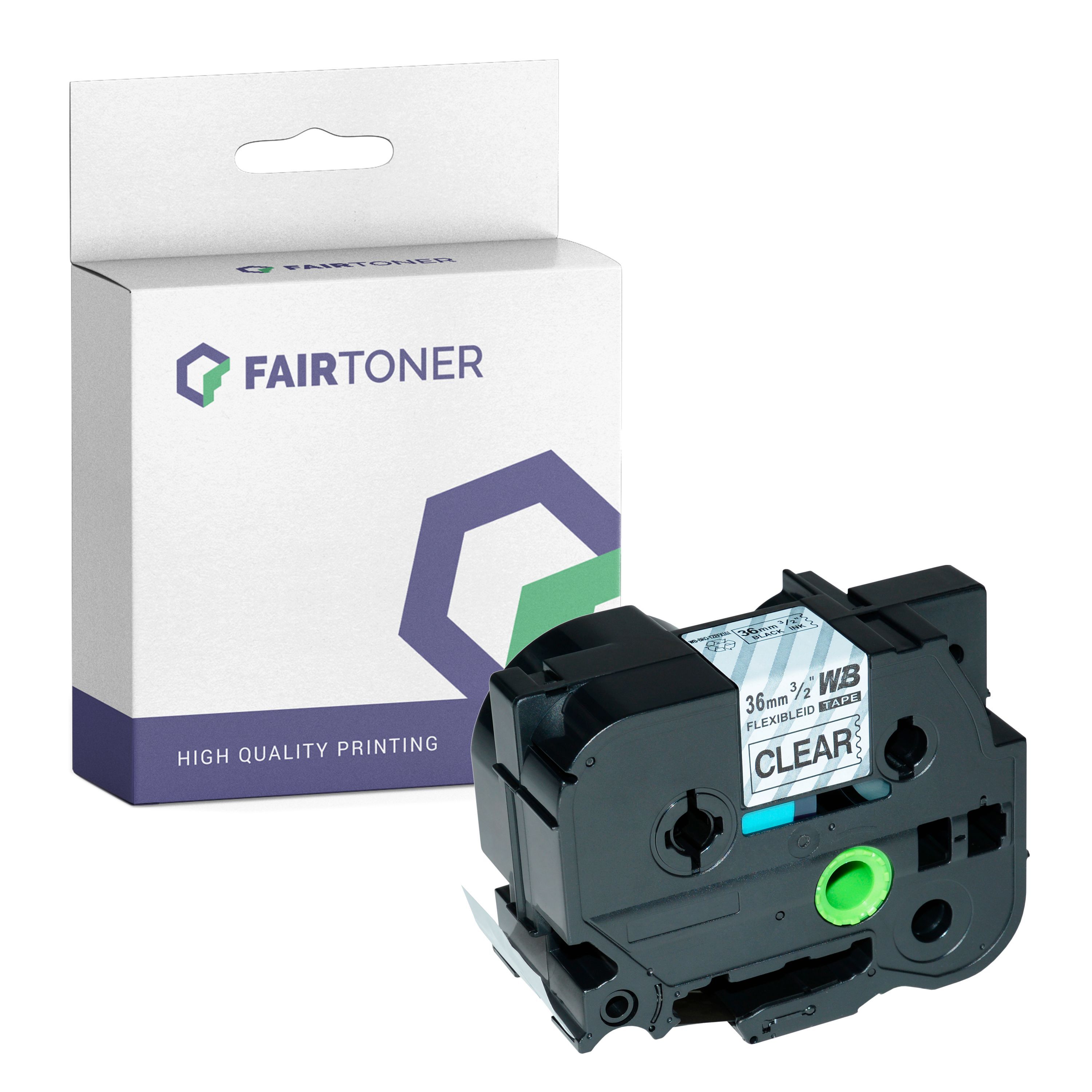 FairToner Kompatibel zu Brother P-Touch 550 (TZE-FX161) Schriftband 36mm/8m Schwarz auf Transparent
