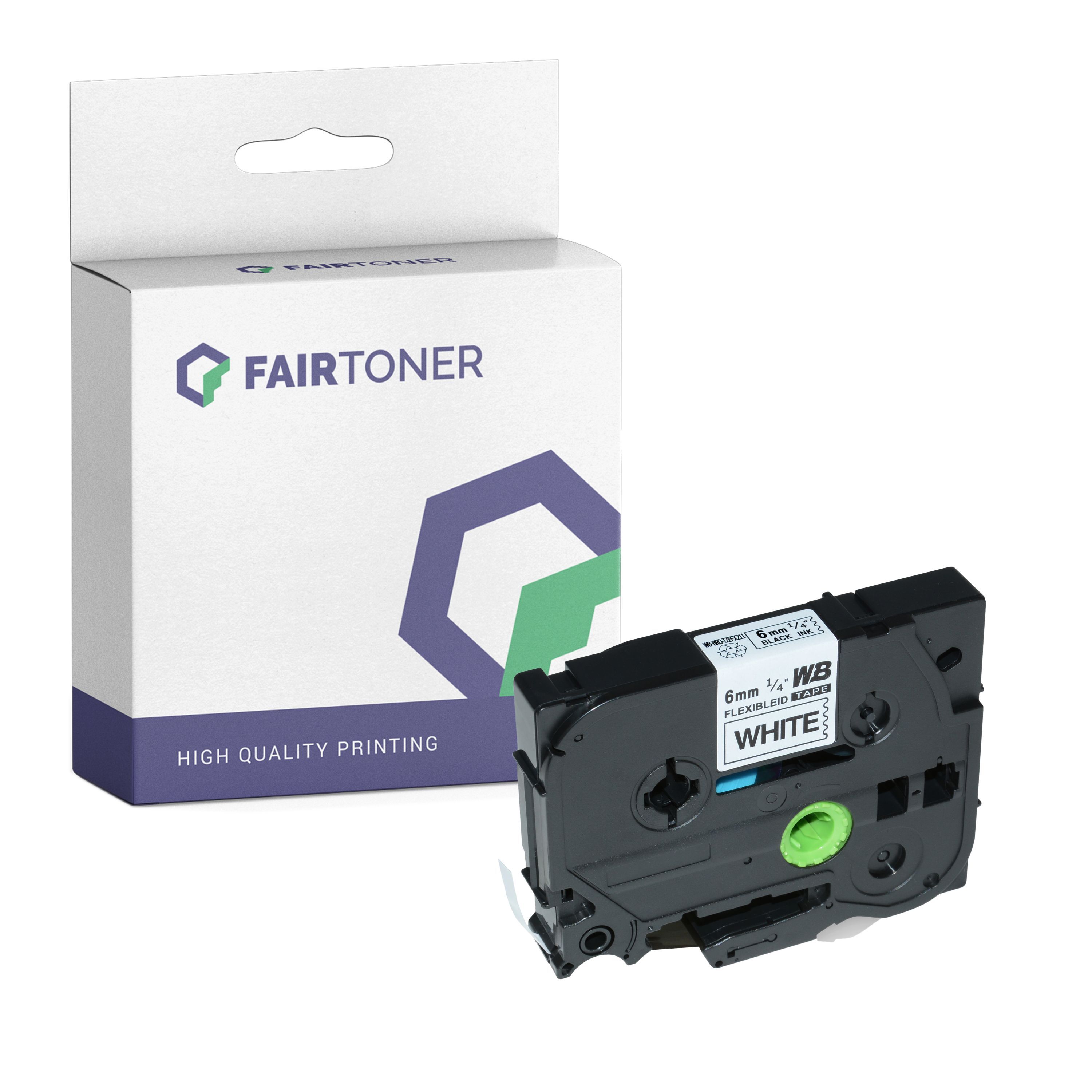 FairToner Kompatibel zu Brother P-Touch 3600 (TZE-FX211) Schriftband 6mm/8m Schwarz auf Weiss