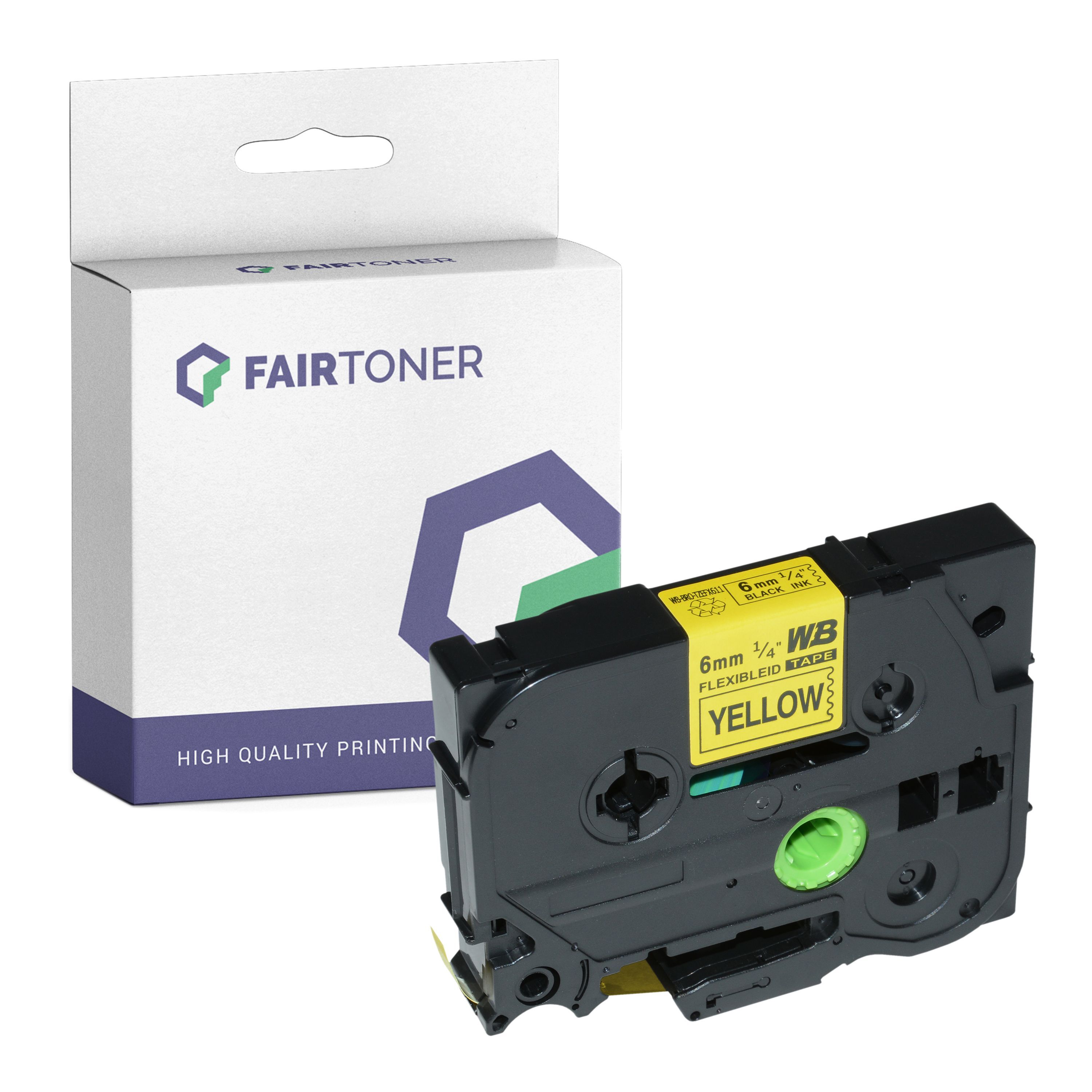 FairToner Kompatibel zu Brother P-Touch D 200 VP (TZE-FX611) Schriftband 6mm/8m Schwarz auf Gelb