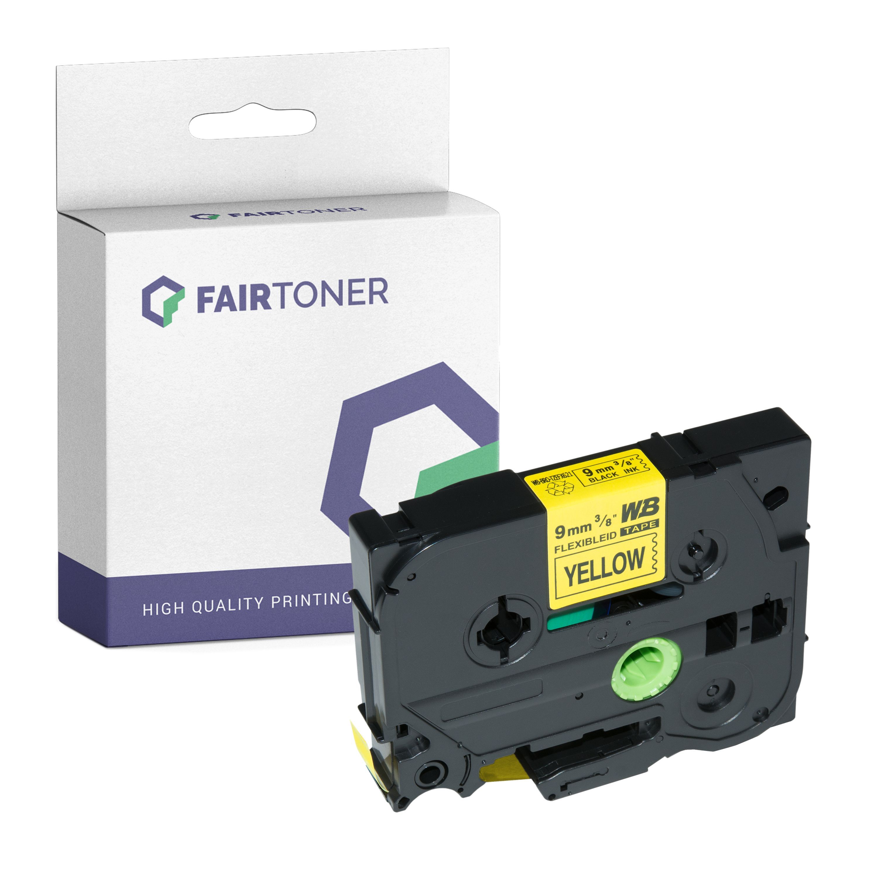 FairToner Kompatibel zu Brother P-Touch D 200 BW (TZE-FX621) Schriftband 9mm/8m Schwarz auf Gelb