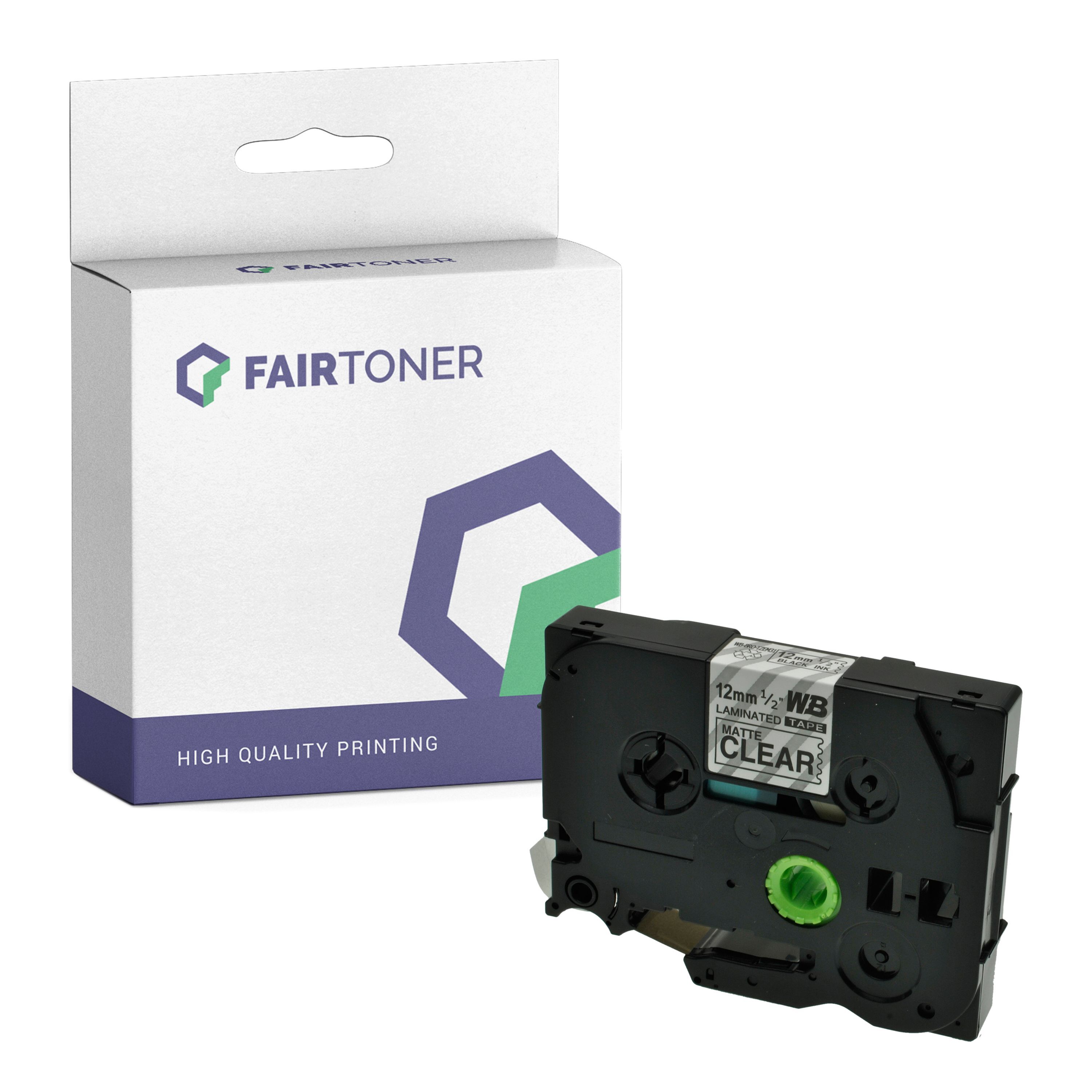 FairToner Kompatibel zu Brother P-Touch 1800 E (TZE-M31) Schriftband 12mm/8m Schwarz auf Matt Transparent