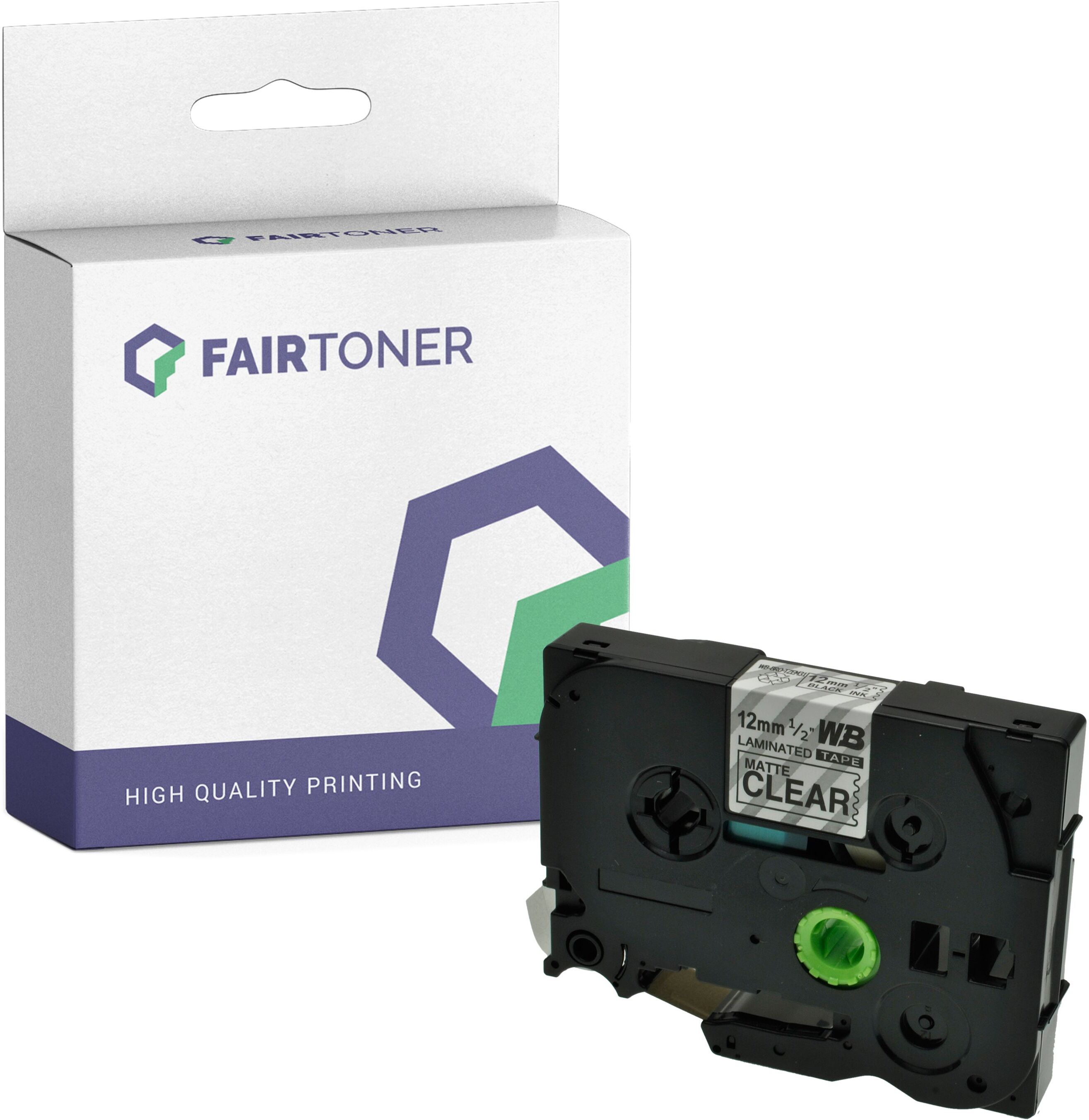 FairToner Kompatibel zu Brother P-Touch D 800 W (TZE-M31) Schriftband 12mm/8m Schwarz auf Matt Transparent