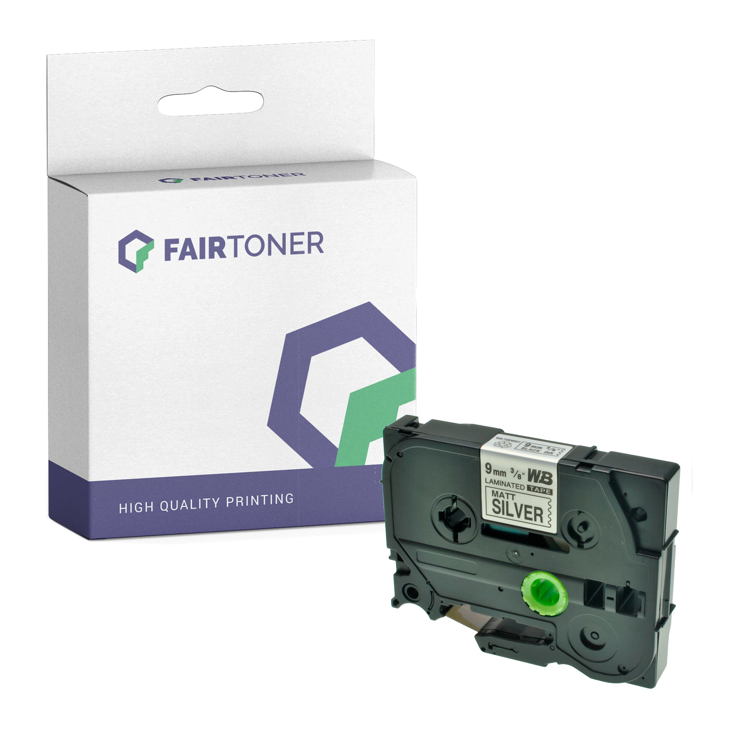 FairToner Kompatibel zu Brother P-Touch 200 (TZE-M921) Schriftband 9mm/8m Schwarz auf Matt Silber