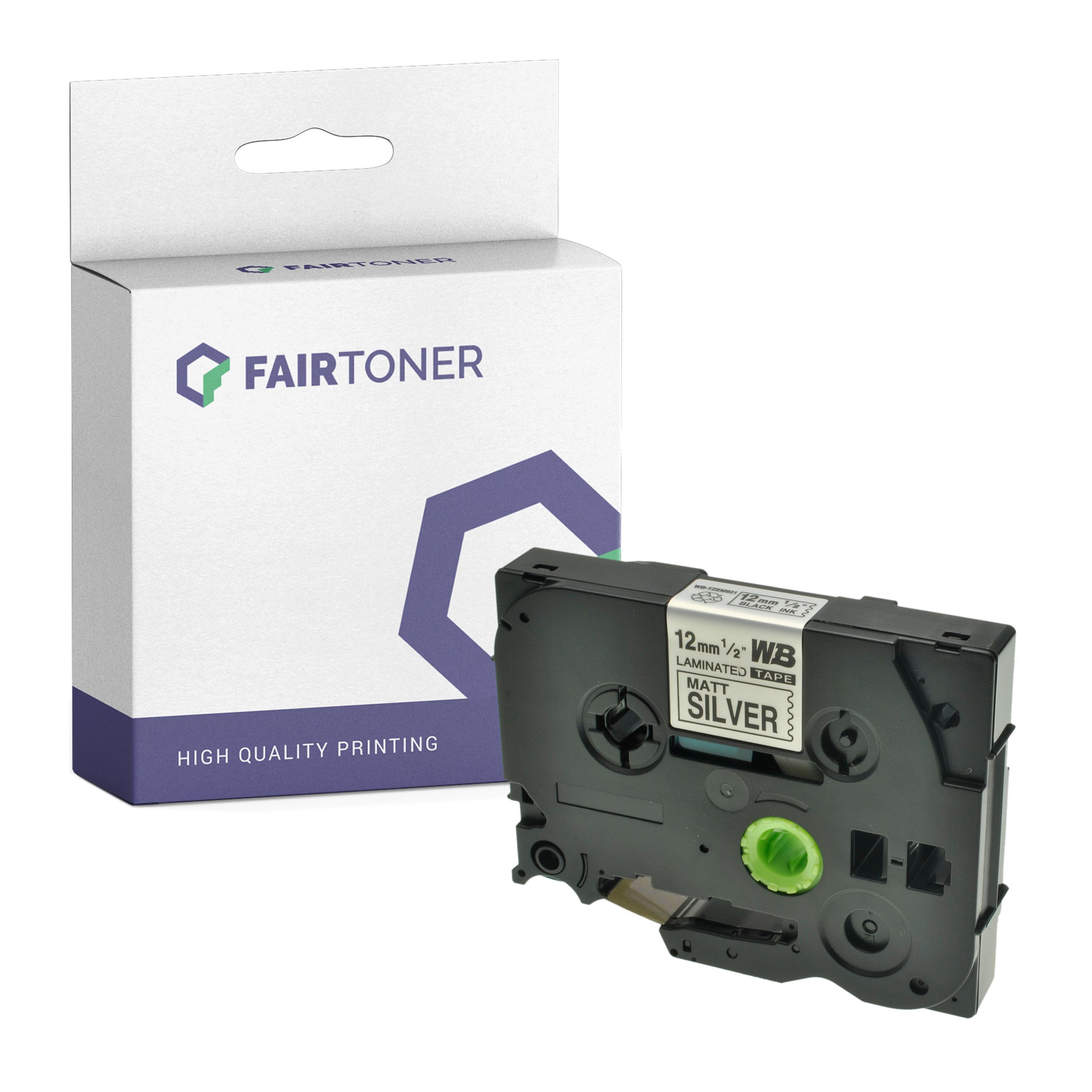 FairToner Kompatibel zu Brother P-Touch 2700 VP (TZE-M931) Schriftband 12mm/8m Schwarz auf Matt Silber
