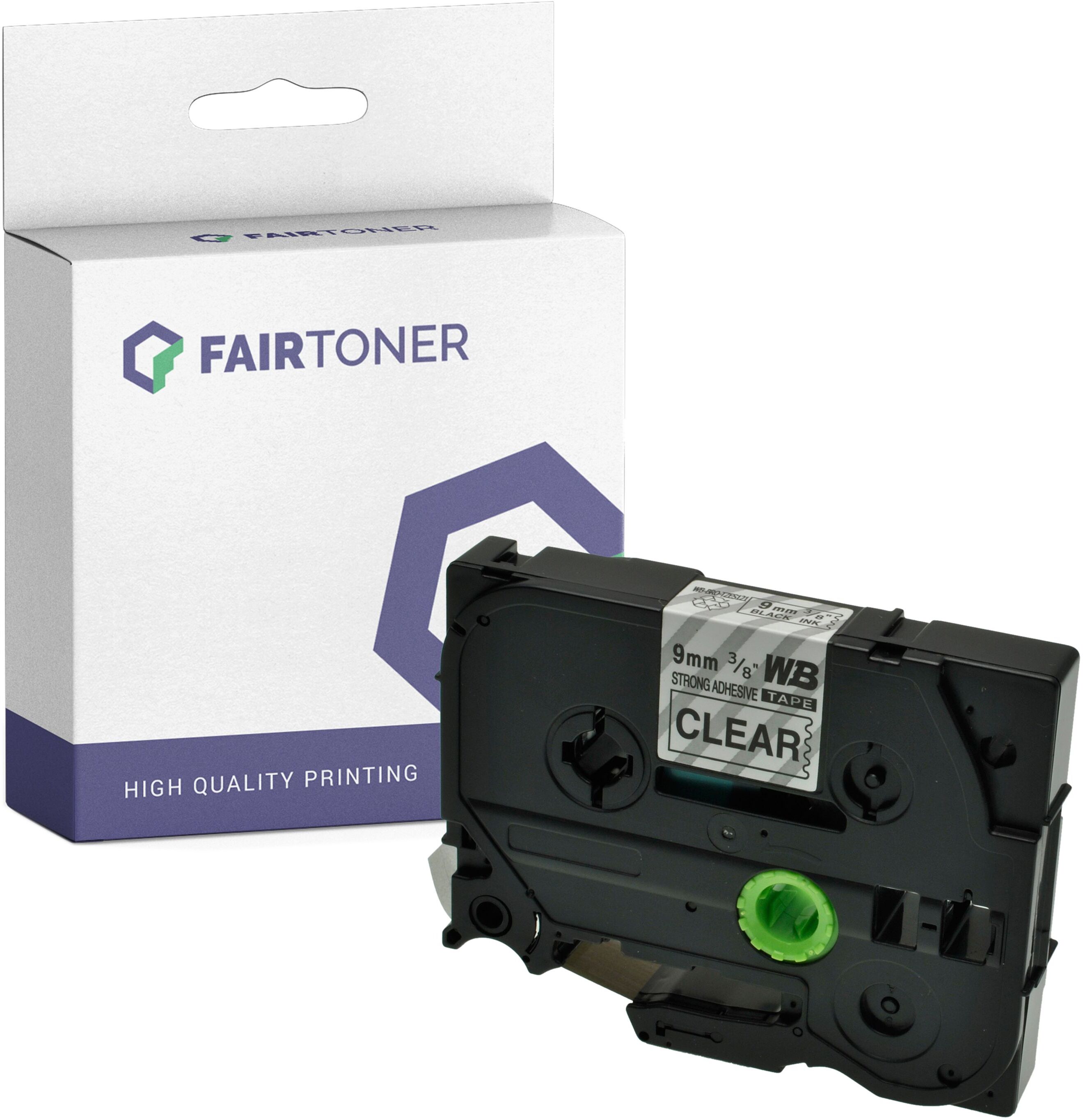 FairToner Kompatibel zu Brother P-Touch 1800 E (TZE-S121) Schriftband 9mm/8m Schwarz auf Transparent