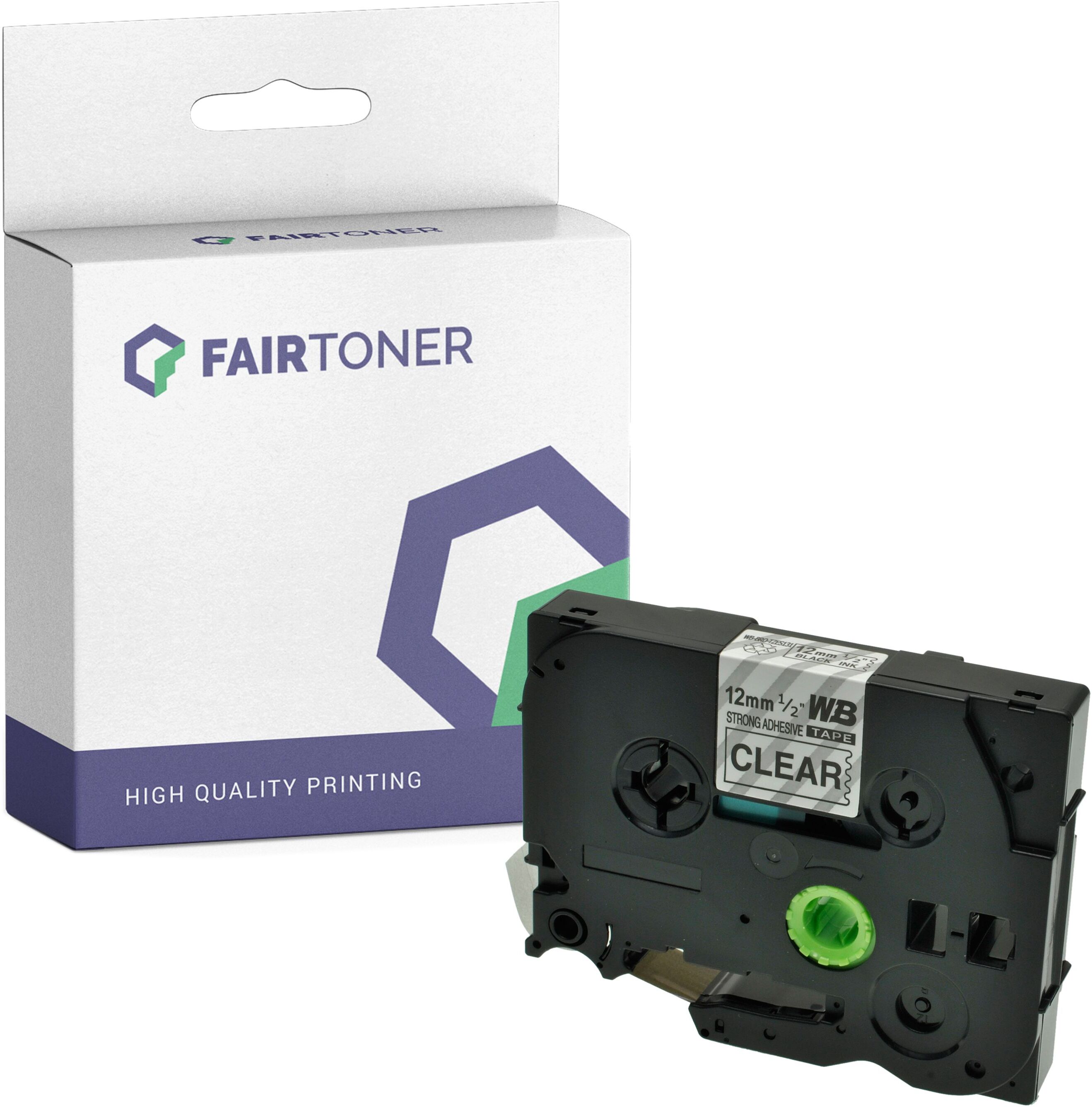 FairToner Kompatibel zu Brother P-Touch 310 (TZE-S131) Schriftband 12mm/8m Schwarz auf Transparent