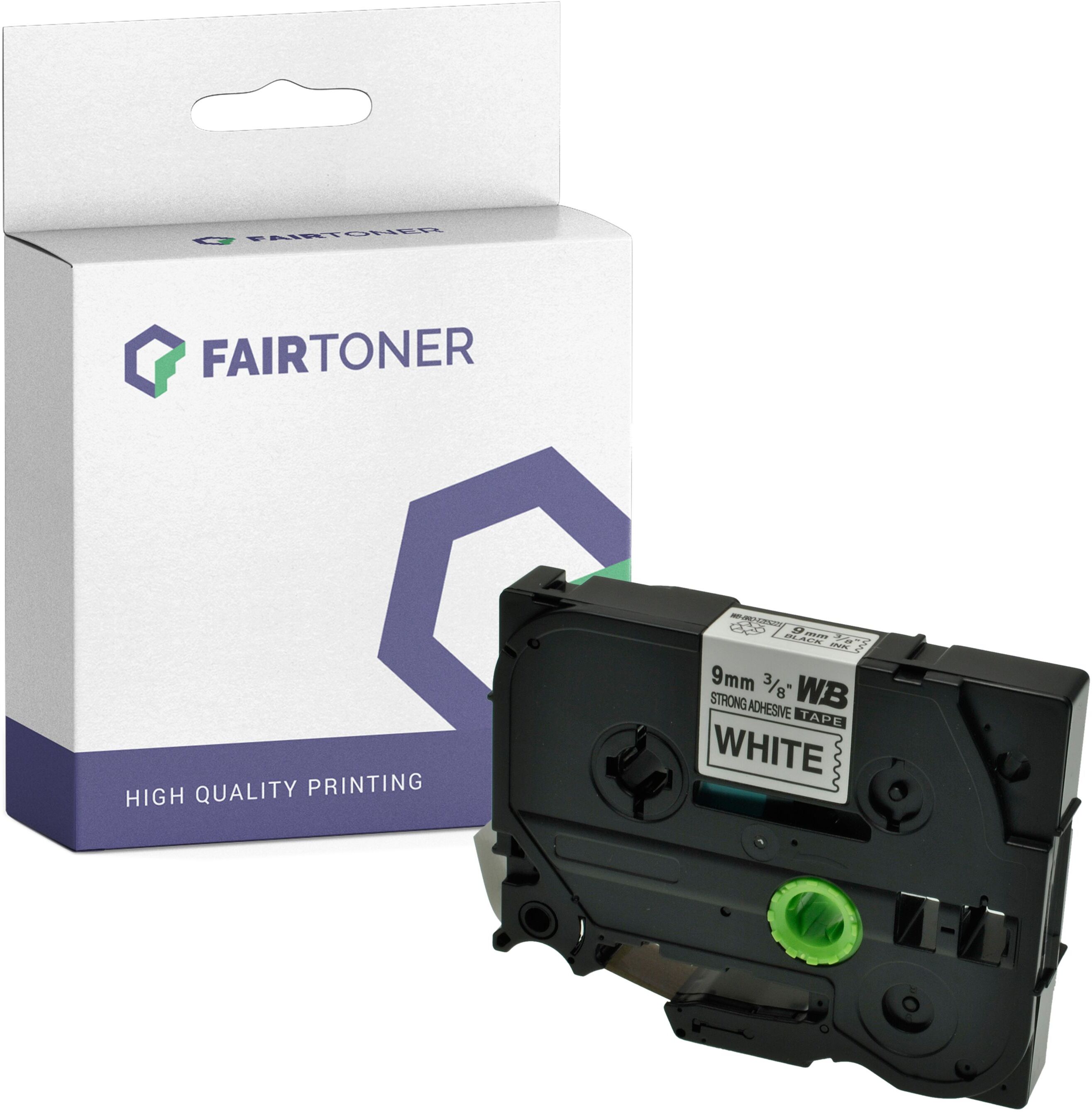 FairToner Kompatibel zu Brother P-Touch E 110 (TZE-S221) Schriftband 9mm/8m Schwarz auf Weiss