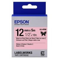Epson LK 4PBK black on pink satin ribbon tape, 12mm (original)