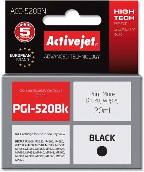 Activejet Tinteiro Compatível Pgi-520bk Canon (preto) - Activejet