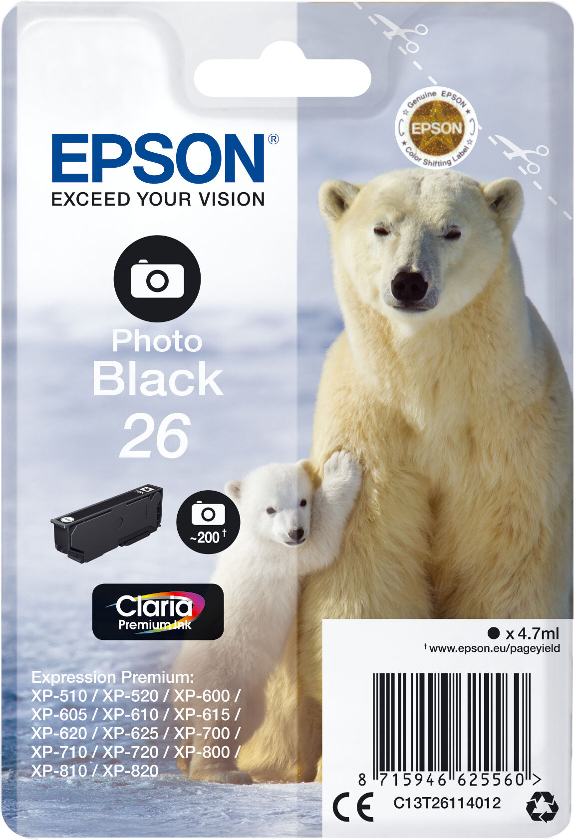 Epson Tinteiro Epson Preto Photo Serie 26  Xp-600/700/800 - C13t26114012