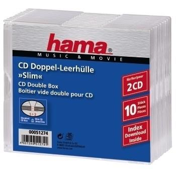Hama CD Slim Double Jewel Case, pack 10 2 dischi Trasparente