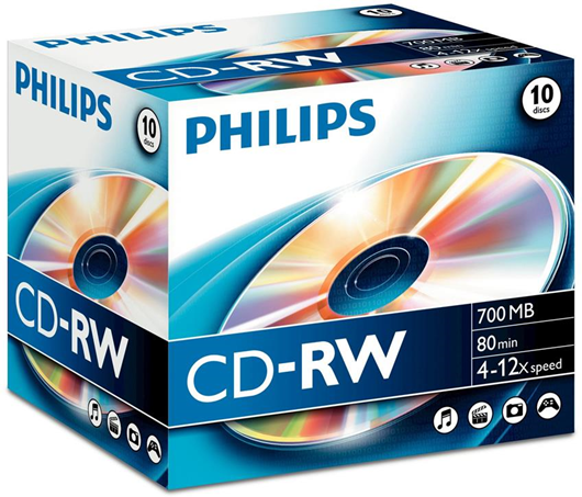 Philips CD-RW  800Mb 10 Pezzi Jewel Case Confezione di Cartone 4-12X