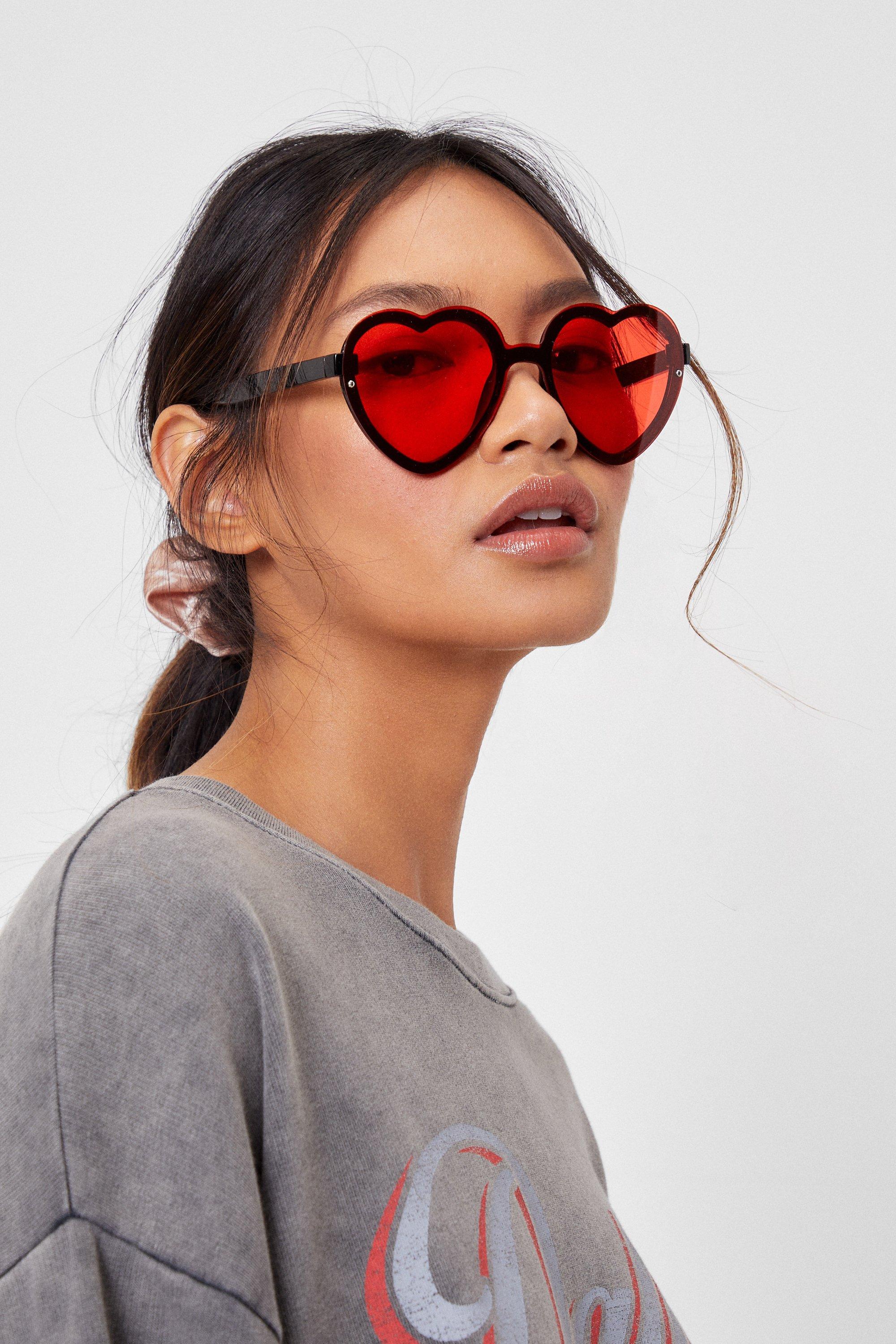 Nasty Gal Womens Groovy Times Oversized Tinted Heart Glasses - Red - ONE SIZE, Red