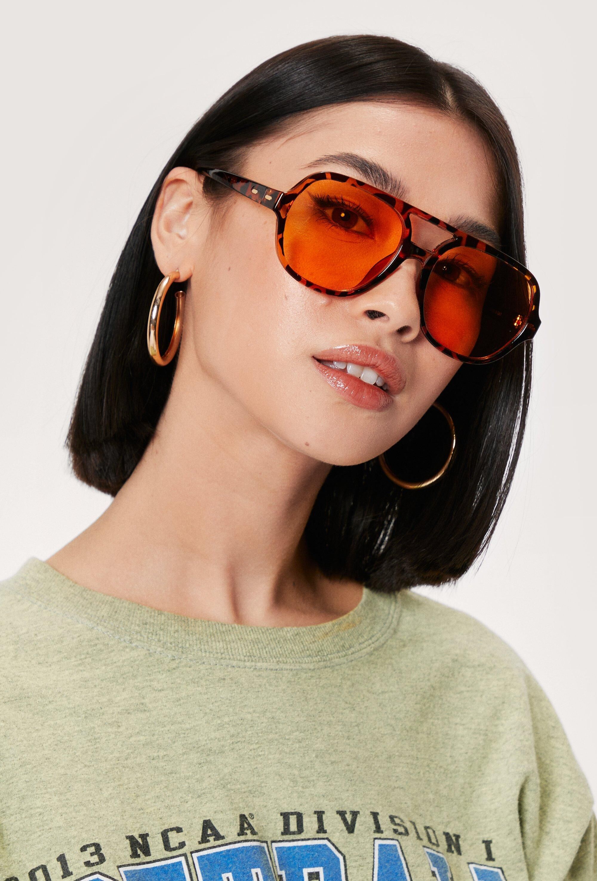 Nasty Gal Womens Tinted Tortoiseshell Aviator Sunglasses - Orange - ONE SIZE, Orange