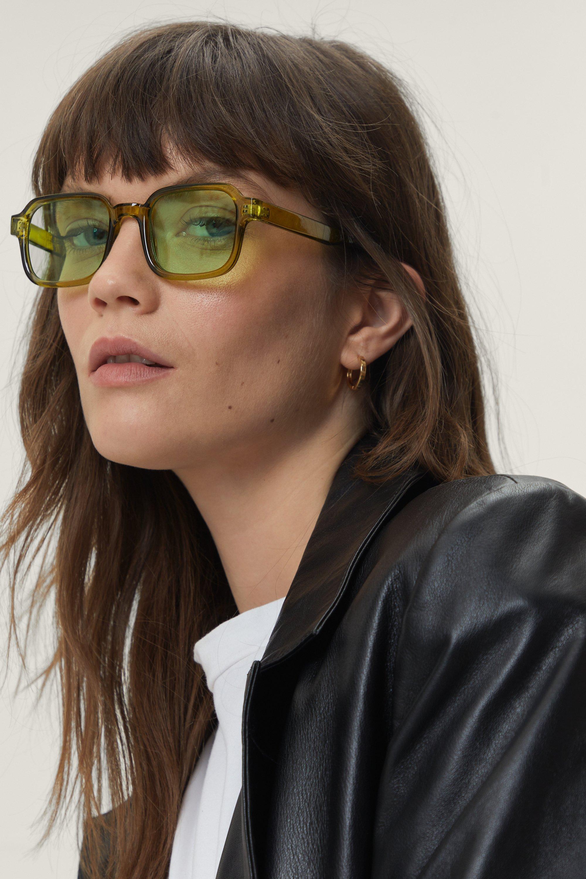 Nasty Gal Womens Retro Green Lens Thin Square Sunglasses - ONE SIZE, Green