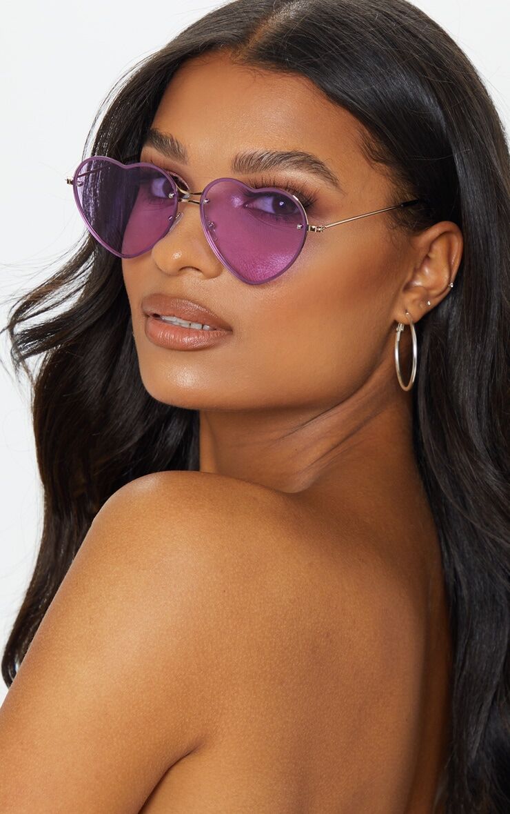 PrettyLittleThing Purple Heart Shaped Sunglasses  - Purple - Size: One Size