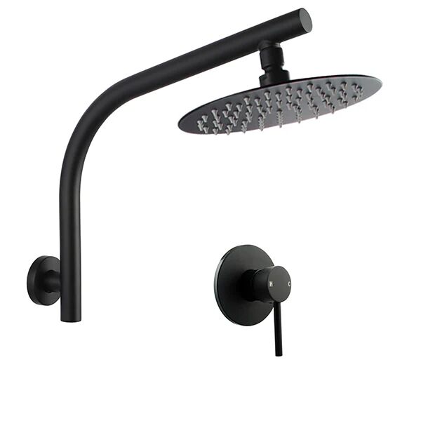 Unbranded Rainfall Shower Head With Goose Neck Arm Wall Mixer Tap Set