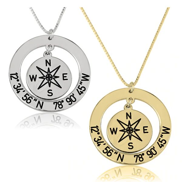 Unbranded Custom Coordinates and Compass Necklace