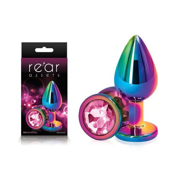 NS Novelties Rear Assets Multi Coloured Metal Butt Plug With Pink Gem Base