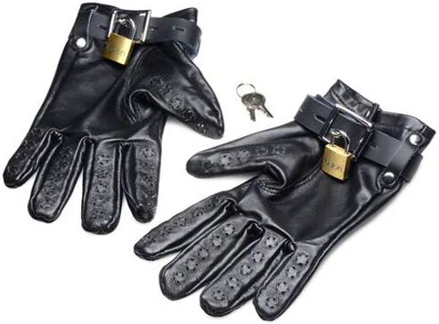 XR Brands Strict Locking Leather Vampire Gloves One Size