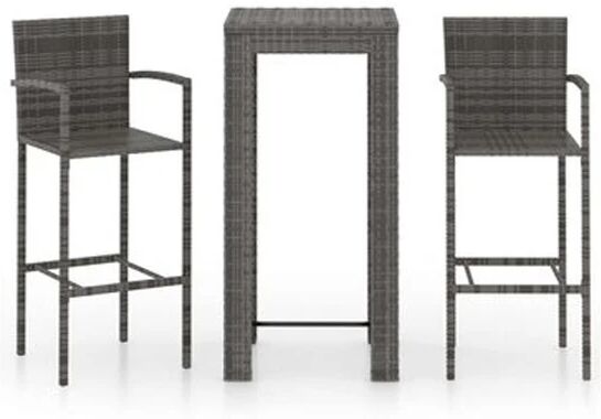 Unbranded 3 Piece Outdoor Bar Set With Armrest Poly Rattan Grey