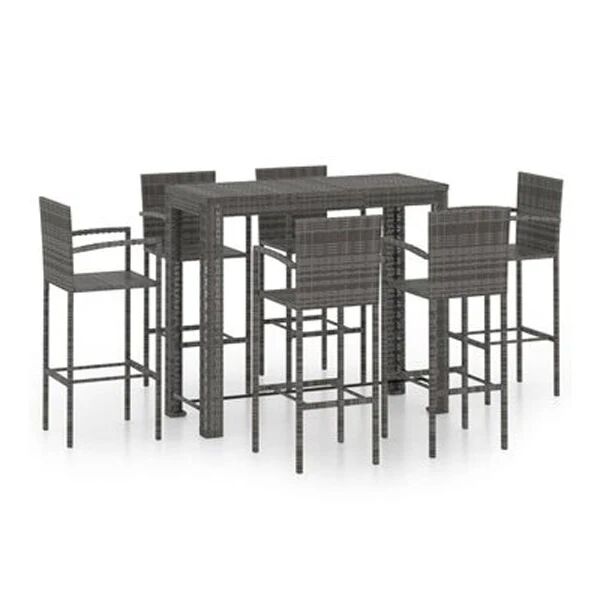 Unbranded 7 Piece Outdoor Bar Set With Armrest Poly Rattan Grey