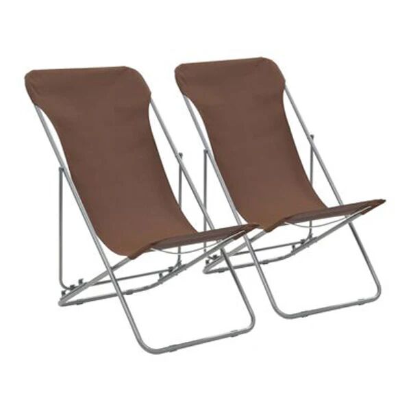 Unbranded Folding Beach Chairs 2 Pcs Steel And Oxford Fabric Brown