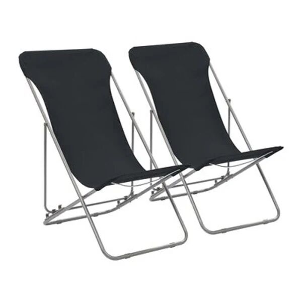 Unbranded Folding Beach Chairs 2 Pcs Steel And Oxford Fabric Black