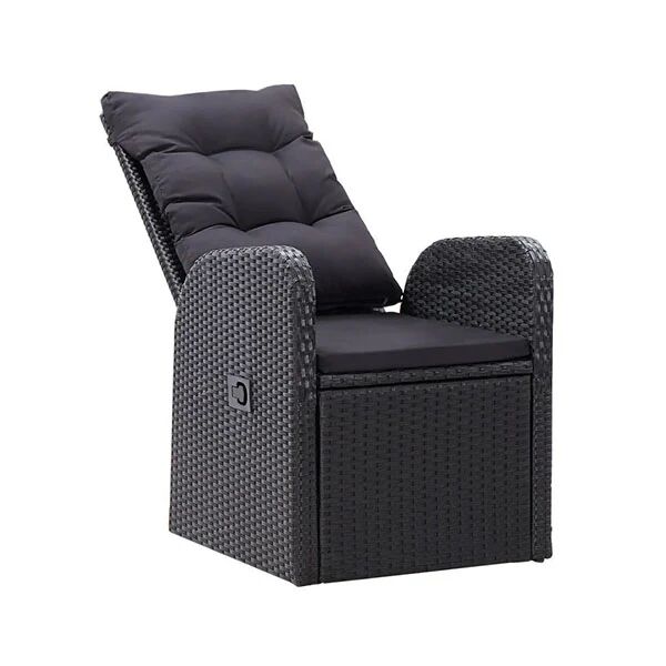 Unbranded Reclining Garden Chair With Cushion Pe Rattan Black