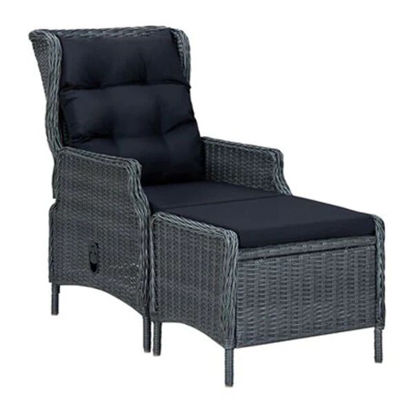 Unbranded Reclining Garden Chair With Footstool Poly Rattan Dark Grey