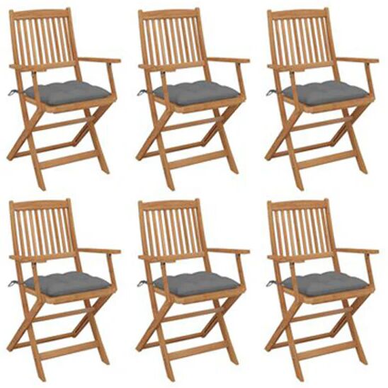 Unbranded Folding Garden Chairs 6 Pcs With Grey Cushions Solid Acacia Wood