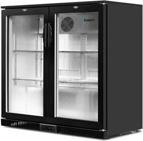 Devanti Bar Fridge 2 Glass Door Commercial Display Freezer Drink Cooler Black