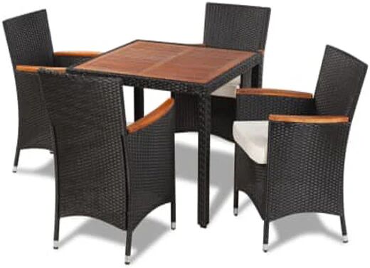 Unbranded 5 Piece Outdoor Dining Set Acacia Top With Cushions Poly Rattan Black