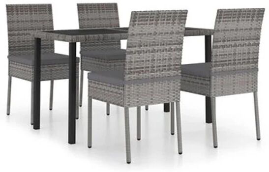 Unbranded 5 Piece Garden Dining Set With Grey Cushions Poly Rattan Grey