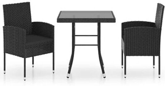 Unbranded 3 Piece Garden Dining Set Black Poly Rattan