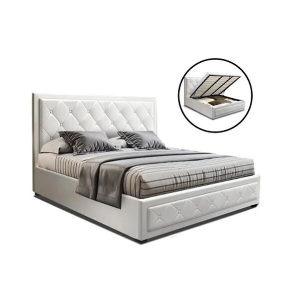 Artiss Double Full Size Gas Lift Bed Frame With Storage Mattress White