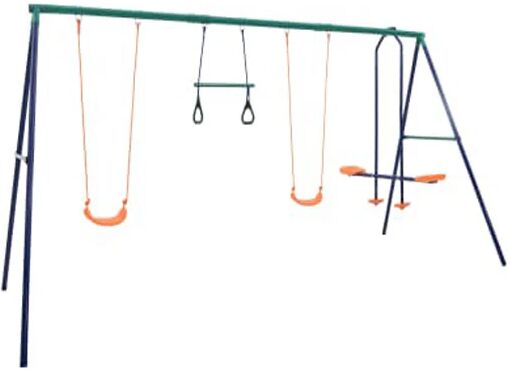 Unbranded Swing Set With Gymnastic Rings And 4 Seats Steel