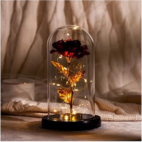 Unbranded Forever Gold Leaf Rose In Glass Led Light