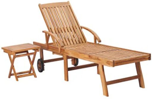 Unbranded Sun Lounger With Table Solid Teak Wood