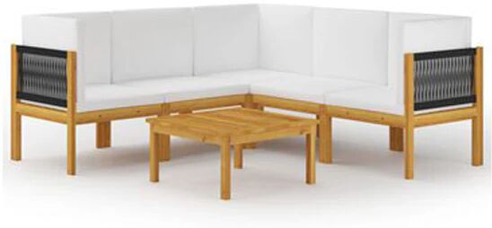 Unbranded 6 Piece Garden Lounge Set With Cream White Cushions Solid Acacia Wood